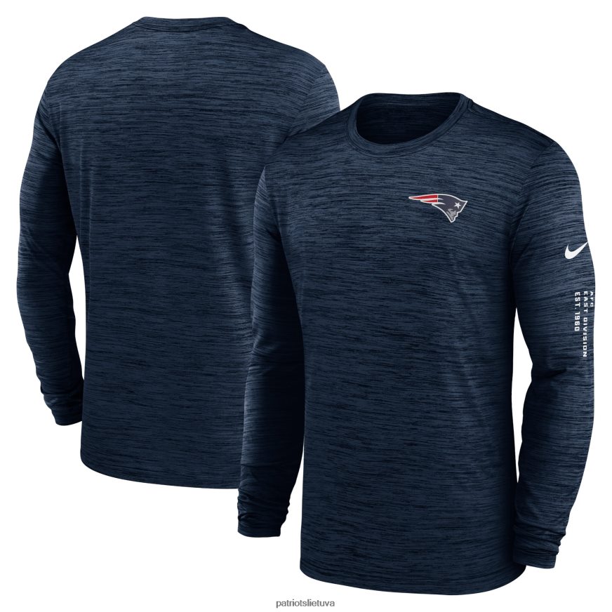 vyrų nike navy velocity marškinėliai ilgomis rankovėmis JV42T1849 Patriots Jersey apranga